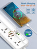 PEGANT 5 Way Power Extension Cord with USB, 1x 20W USB-C PD, 3x USB-A QC Fast Charging Ports, 5x Universal Electrical Outlet Lead Sockets, Multi Plug Charging Surge Protector Strip, 3M Cable
