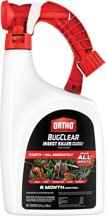 Ortho BugClear Insect Killer for Lawns & Landscapes Ready to Spray - Kills Ants, Spiders, Fleas, Ticks & Other Insects, Outdoor Bug Spray for up to 6 Month Insect Control, 32 oz.