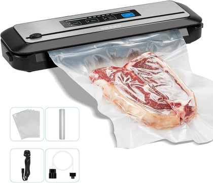 INKBIRD Vacuum Sealer Machine INK-VS01, 80kPa One-Touch Automatic Sealing Machine for Food Preservation Storage, Preserving Moist/Dry Foods Packer with Built-in Cutter & BPA-Free Bags 220V