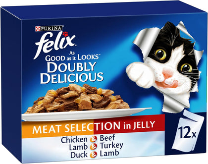 Felix As Good As It Look Doubly Delicious Wet Cat Food Meat Selections 85g (Pack of 12)