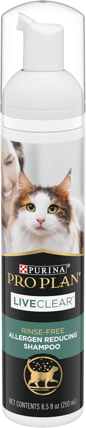 Purina Pro Plan Rinse Free, Allergen Reducing Dry Shampoo for Cats, LIVECLEAR Cleansing Foam - 8.5 oz