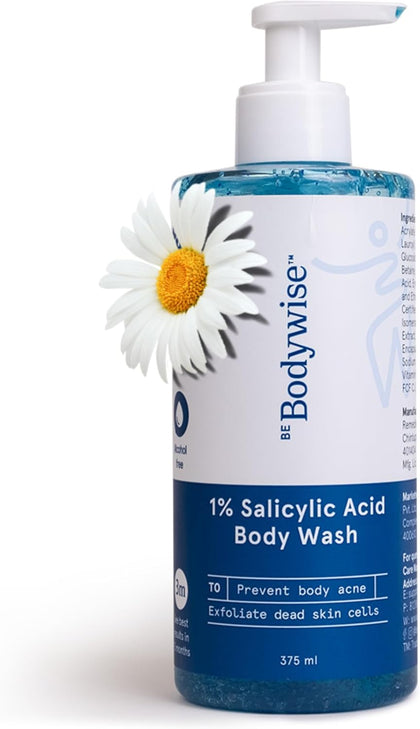 Be Bodywise 1% Salicylic Acid Body Wash 375 ml Refreshing Showering Gel that Helps to Prevent Body Acne & Cleanse Skin Paraben and SLS free
