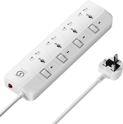 INFLUX Extension Cord with 4-Outlet - 5 Meter Multi Plug Extension Cable for Maximum Reach and Versatility - Power Strip with Universal Plug adapter and Heavy duty power Cord with 13A Fused plug.