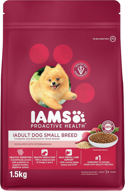 IAMS Dog Food Proactive Health Adult Small Breed Dry Dog Food, 1.5Kg, Complete and Balanced Dry Food for Small Breeds