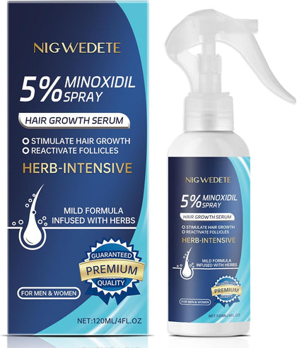 Nigwedete Minoxidil 5% for Men (120 ML), Advanced Minoxidil Spray with Provitamin B5 and Castor Seed Extract, Minoxidil Extract Serum for Hair Loss, Beard Restoration