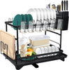 SKY-TOUCH 2 Tier Dish Drying Rack, Dish Drying Stand & Drainer, Saving Space with Swivel Drainage Spout, Utensil Holder, Cup Holder, Cutting-Board Holder and Plate Holder Stand for Kitchen Counter