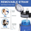 GEMFUL Water Bottle 1L with Straw Time Marker Tritan BPA Free for Fitness Gym Outdoor Sports (Blue/gray)