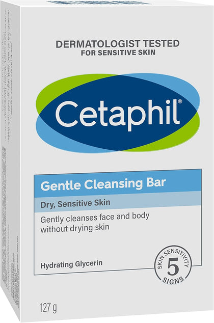 Cetaphil Gentle Cleansing Bar, Face & Body Wash for Men & Women, Dry to Normal Sensitive Skin, Unscented, 127g