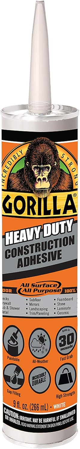 Gorilla Heavy Duty Construction Adhesive, 9 ounce Cartridge, White