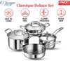 Classic Deluxe Stainless Steel Cookware Combo Set, 7Pcs |Saucepan(16cm/2.1 Litre)with Lid, Saucepot(20 cm/3.8 L), Kadai with Lid(20cm/1.8 L) & Frypan(20cm)|SAS Bottom|Induction&GasStoveFriendly