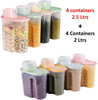 PREMIFY 8Pcs Cereal Containers Set |4pcs 2.5L + 4pcs 2L Capacity Airtight Food Storage Container | BPA Free Plastic Rice Storage Bin/Dispenser + Measuring Cup & Pour Spout