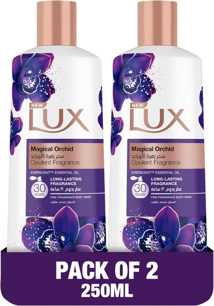 LUX Perfumed Body Wash, for all skin types, Magical Orchid, 24 hours long lasting fragrance, 250ml x 2