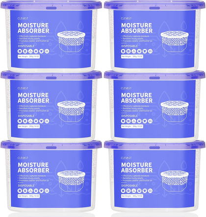 CLEVAST Moisture Absorbers Boxes 6 Pack, Dehumidifier Boxes for Closet, Unscented Hanging Humidity Absorber in Wardrobes, Bedrooms, Bathrooms(280g/pack)