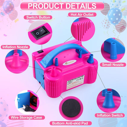 Electric Air Balloon Pump Set, Electric Blower Machine Dual Nozzle 220V-240V 600W Balloon Inflator Accessory for Birthday Wedding Festival Party Decoration