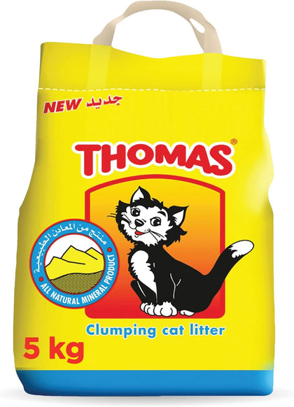 Thomas Cat Litter, Natural Minerals Litter Sand, This Cat Litter Clumping and Highly Absorbent Nature Will Ensure Your Cat Will Come Back to its Cat Litter Box with Comfort, Bag of 5kg