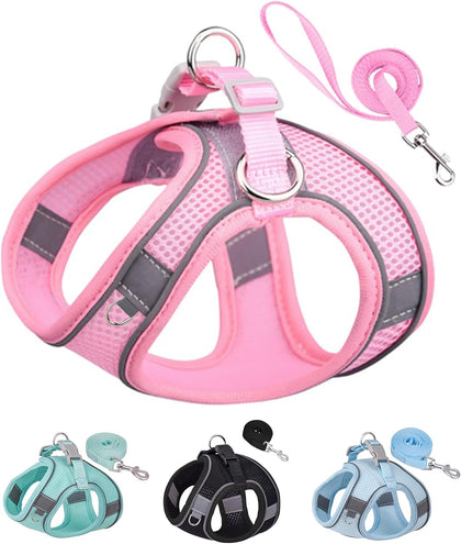 SOLMOONY No Pull Dog Harness & Leash Set, Small to Large Sizes, Mesh, Pink