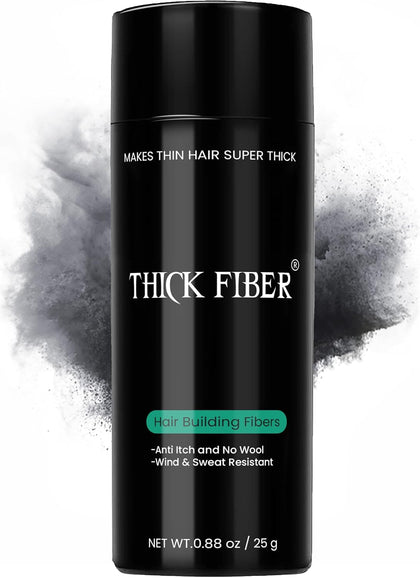 THICK FIBER - Hair Fibers for Thinning Hair (Black) 25g Bottle, Hair Loss concealer for Men & Women