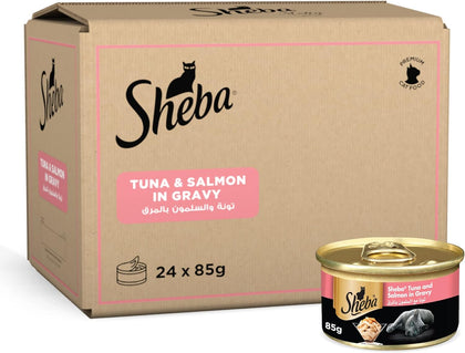 Cat-Food Tuna & Salmon Can, Made from Natural Ingredients Essential Vitamins and Minerals, this is a Grain Free Formula Suitable for Sensitive Cats, Pack of 24x85g