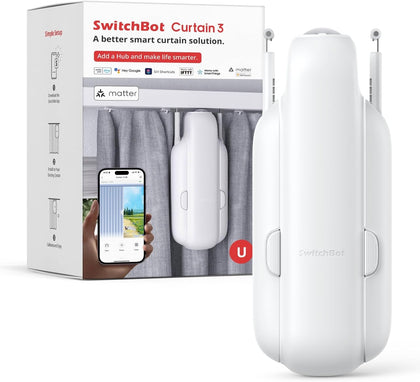 SwitchBot Smart Curtain Opener - Bluetooth Remote Control with App/Timer, Performance Upgrade, Add SwitchBot Hub to Make It Work with Alexa, Google Home, HomeKit(Curtain 3, U Rail)