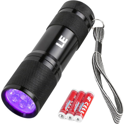 Lepro UV Flashlight, Black Light UV Torch, 9 LED 395nm UV Light, Blacklight Detector for Pet Urine, Stain, Bed Bugs, Scorpion and More, Ultraviolet Flashlight Mini, 3 AAA Batteries Included