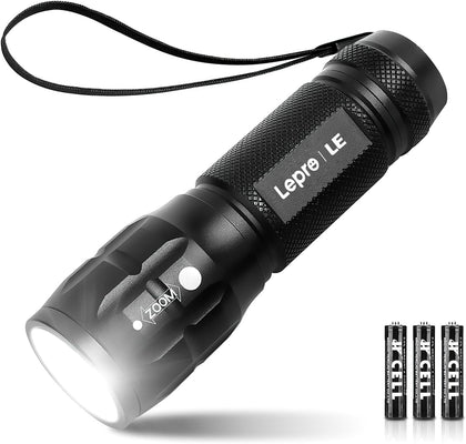 Lepro LED Torch Battery Powered, Small Bright Flashlight, Adjustable Focus, Water Resistant Pocket Torch, Lightweight Hand Torch for Power Cut, Camping, Dog Walking, Gifts for Kid Dad Men