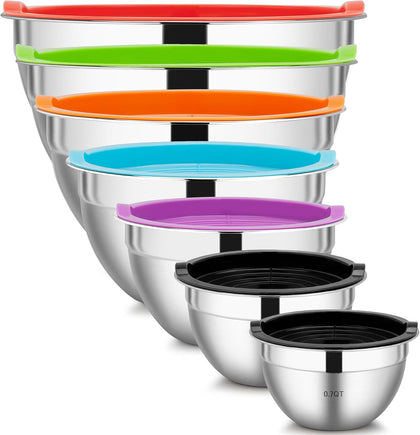 Vtopmart 7PCS Stainless Steel Mixing Bowls with Airtight Lids, Salad Bowls for Kitchen, Baking, Cooking, Meal Prep, Food Storage Organization