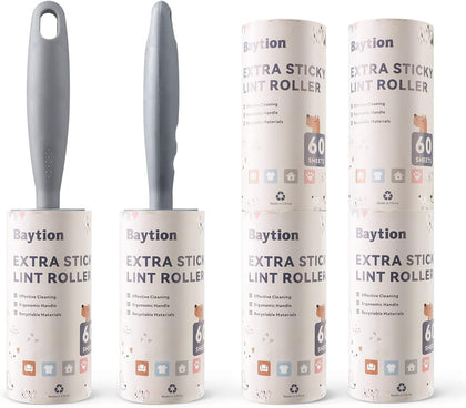 Lint Roller Remover Hair Kit- Extra Sticky Reusable Lint Remover with 360 Sheets(6 Rollers+2 Upgraded Handles)-Fluff Brush for Clothes/Furniture/Bed/Car/Dog Cat Hair/Carpet/Dust