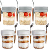 Premify 6-Pack Overnight Oats Jars with Lids & Spoons (3 White, 3 Grey, 350ml) – Reusable Glass Containers with Measurement Marks for Breakfast, Oatmeal, Milk, Cereal, Fruit Storage