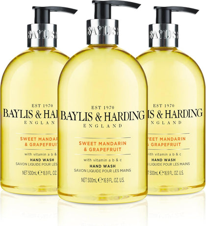 Baylis & Harding Sweet Mandarin and Grapefruit Hand Wash, 500 ml (Pack of 3) - Vegan Friendly
