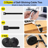 [313Pcs] Cable Management Kit by Topavatop, إدارة الكابلات Desk Cord Organizer, 67 Adhesive Wire Clips, 22 Reusable Cable Strap, 4 Cord Sleeves Split, 200 Nylon Wire Zip Ties for TV Office, Black