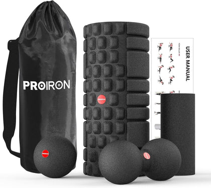 PROIRON 5 in 1 Foam Roller Set for Deep Tissue Muscle Massage, Trigger Point Fitness Exercise Patented Foam Roller, Massage Roller, Massage Ball, Peanut Massage Ball,Mini Rolle for Whole Body Release