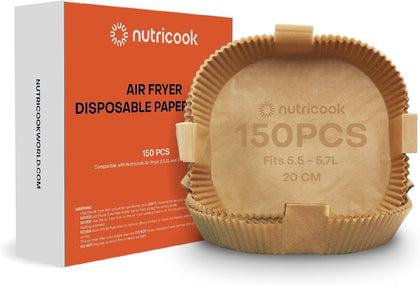 Nutricook 150 Pieces Disposable Air Fryer Liner, Water/oil proof for Baking, Roasting, and Air Frying Fits any brand from 5.5L to 5.7L Air fryers,20cm Square, NC-AFL150