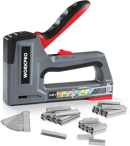 WORKPRO Heavy Duty Staple Gun 6-in-1 with 4000 pc Staples, Manual Nail Gun/Brad Nailer, Adjustable Force, Stapler for Upholstery, Repair, Decoration, Carpentry, DIY