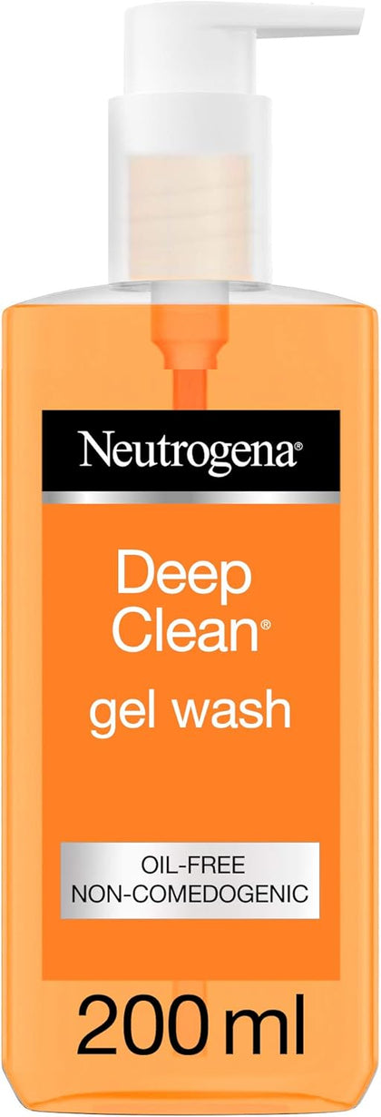 Neutrogena Deep Clean Face Wash, 200ml Gel Cleanser for All Skin Types, Including Oily, Clogged and Acne-Prone, Removes Dead Skin Cells for a Refreshed and Clear Complexion