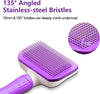 ACE2ACE Cat Brush, Dog Brush, Self Cleaning Cat Dog Slicker Brush, Pet Grooming Comb Brush for Long and Short Haired Cats Dogs, Purple