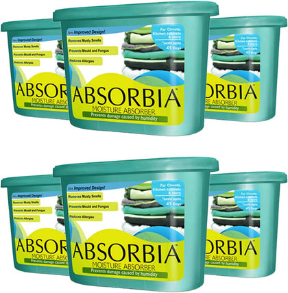 Absorbia Moisture Absorber | Absorbia Classic - Season Pack of 6 (600ml Each) | Dehumidier for Wardrobe, Cupboards & Closets | Fights Against Moisture, Mould, Fungus & Musty smells