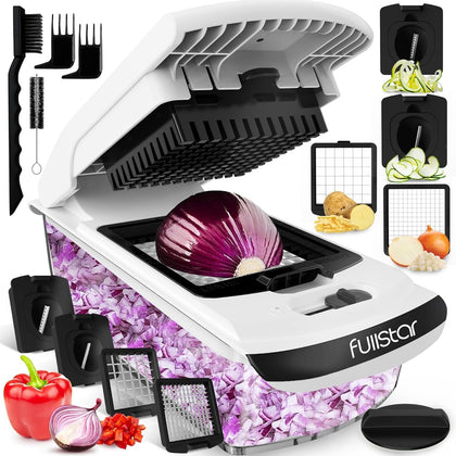 Vegetable Chopper - 4 in 1 Veggie Slicer & Spiralizer with Container - Kitchen Accessories (White)