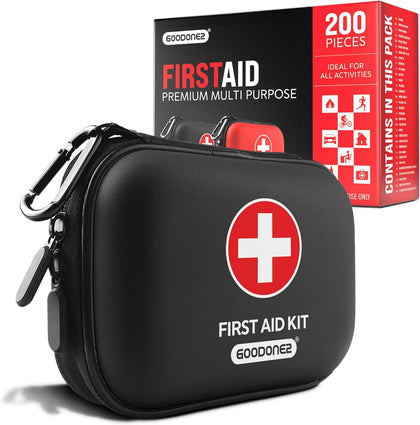 GOODONE2 200 Pcs First Aid Kit + Survival kit for Treat, Protect Minor Cuts, Scrapes. Home, Office, Car, School, Business, Travel, Emergency, Survival, Hunting, Outdoor, Camping & Sports (200-Black)