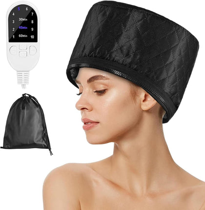 Angju Hair Steamer for Natural and Black Hair - Home Use Thermal Heat Cap for Deep Conditioning - 10-level Heat, 3 Timer Settings, Quick Heating for Oil Treatment