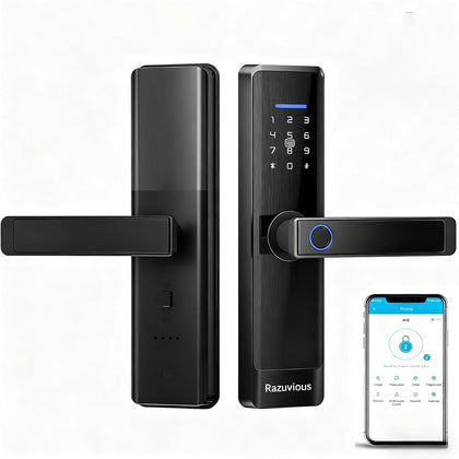 Razuvious Smart Lock,Fingerprint Door Lock with 4585 Mortise.Keyless Entry Bluetooth Lock,Free APP,IC Card,Anti-peep Code,TT Lock App Control,for Home,Office,Apartment (R1)