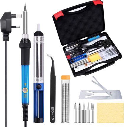 TABIGER Soldering Iron Kit - 60W Temperature Adjustable Electric Solder Iron Gun Welding Set with Toolbox (12 Pieces kit)