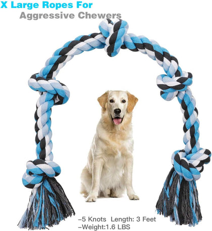 BMAG Dog Rope Toys for Aggressive Chewers, Interactive Heavy Duty Dog Toys for Medium Large Dogs, Tough Twisted Rope Toy with 5 Knots