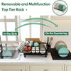 Dish Drainer Rack, 2 Tier Dish Drainer with Drip Tray and Drainer Mat, Stainless Steel Dish Rack with Utensil Holder, Swivel Spout, Draining Board for Kitchen Counter, Black