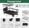 Dish Drainer Rack, 2 Tier Dish Drainer with Drip Tray and Drainer Mat, Stainless Steel Dish Rack with Utensil Holder, Swivel Spout, Draining Board for Kitchen Counter, Black