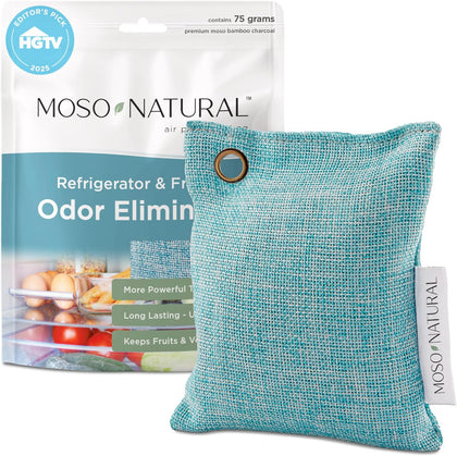 MOSO NATURAL Fridge Deodorizer, Keeps Your Refrigerator and Freezer; Fresh, Dry and Odor Free For Up To Two Years. 75gm, Long Lasting Charcoal Bag|Lasts up to 2 years! |More Powerful than Baking Soda