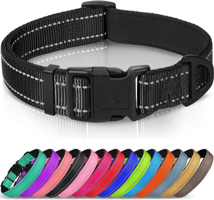 Joytale Dog Collar, Reflective Padded Neoprene Pet Collar, Adjustable Nylon Collars for Extra Small and Puppy Dogs, XS, Black