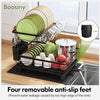 Boosiny 2 Tier Dish Drying Rack, Dish Drying Stand for Counter Kitchen Rack, Stainless Steel Dish Rack with Swivel Drainage Spout, Utensil Holder, Cup Holder, Cutting-Board Holder and Drying Mat