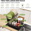 Boosiny 2 Tier Dish Drying Rack, Dish Drying Stand for Counter Kitchen Rack, Stainless Steel Dish Rack with Swivel Drainage Spout, Utensil Holder, Cup Holder, Cutting-Board Holder and Drying Mat