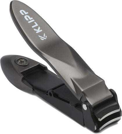 KLIPP Nail Clippers for Men with Catcher - KLIPP Razor-Sharp Heavy Duty Self-Collecting Nail Cutters with Ergonomic Lever Keep Fingernails and Toenails Impeccably Manicured - Includes Ziplock Pouch