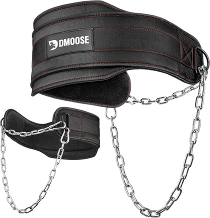 DMoose® Dip Belt for Weightlifting, Weight Belt with Chain for Pullup, Gym Lifting Belt for Powerlifting, Squat, Bodybuilding, Heavy Duty Steel, Workout Belt with Comfortable Neoprene Support